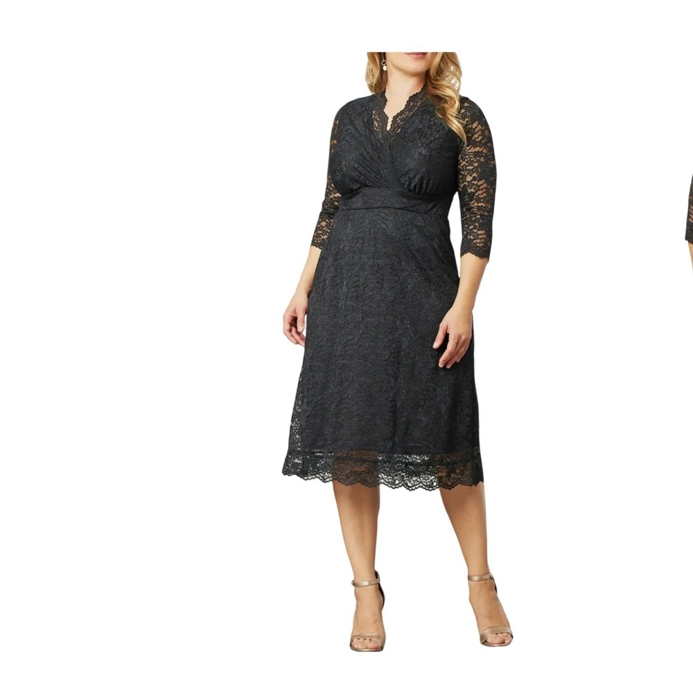 Adrianna Papell Lace Sheath Dress 4P Black New Floral V-Neck 3/4 Sleeve Cocktail